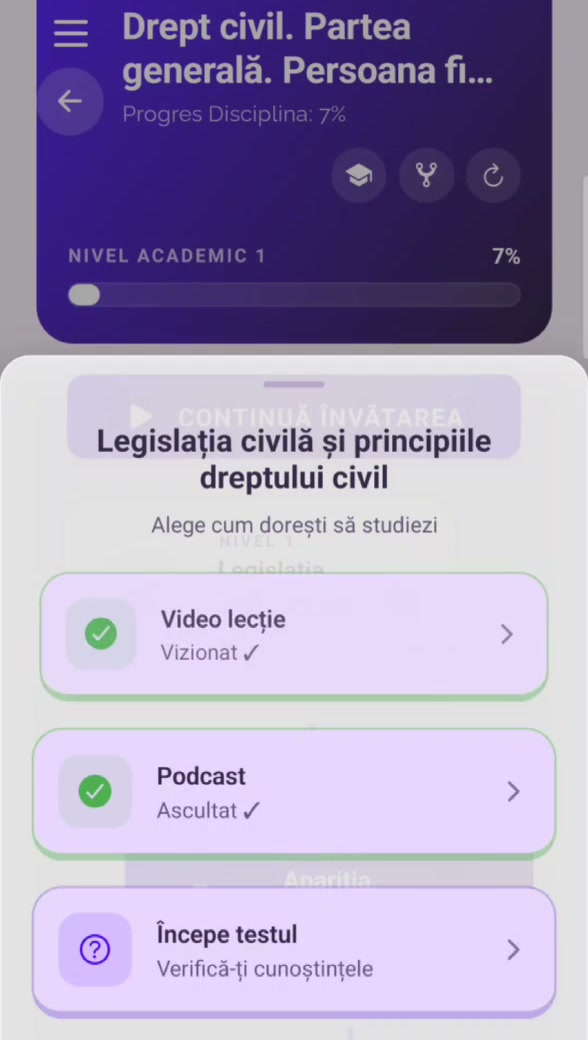 Video, podcast and quiz options for a topic
